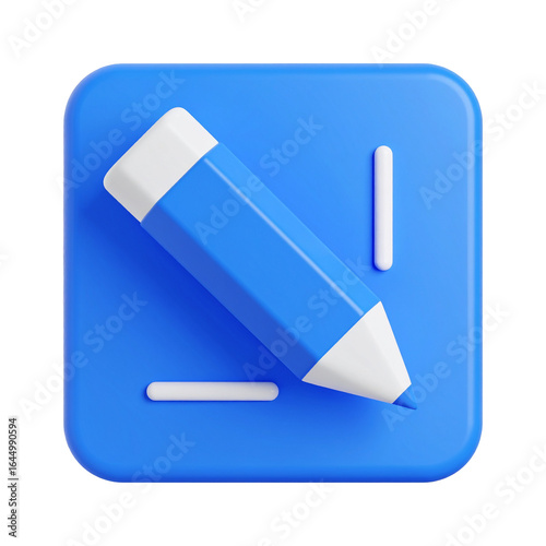 Blue edit icon pencil writing symbol on transparent background