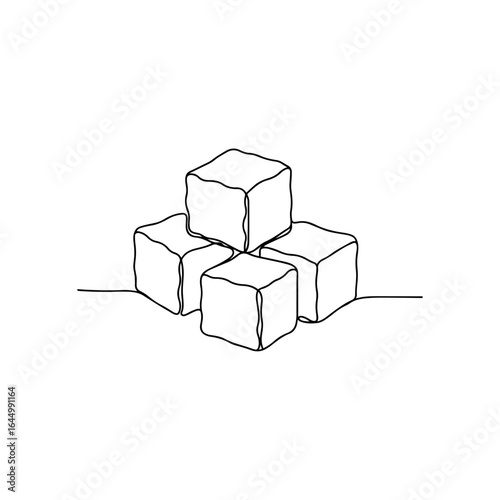 Minimalist Continuous Line Art of Sugar Cubes in a Stack