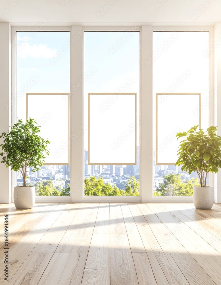 Fototapeta premium Bright, modern room with large windows