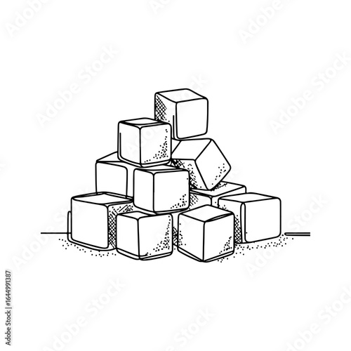 Minimalist Continuous Line Art of Sugar Cubes in a Stack