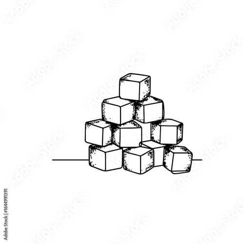 Minimalist Continuous Line Art of Sugar Cubes in a Stack