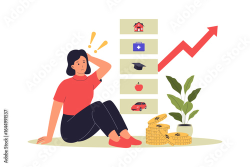 Cost of Living Crisis Illustration. Rising Expenses and Financial Stress. Vector Flat Illustration