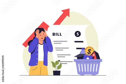 Cost of Living Crisis Illustration. Rising Bills and Financial Shock. Vector Flat Illustration