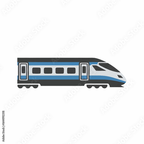 An illustration of a modern streamlined blue and gray train