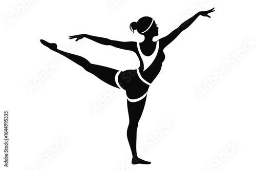 Silhouette of a slender woman striking an elegant ballet pose with a white background