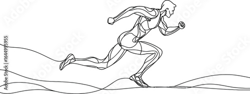 Modern marathon runner depicted in continuous one line drawing on a sport theme