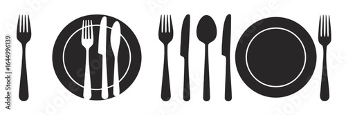 Simple black silhouette of silverware fork knife spoon cutlery set for kitchen and dining use