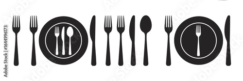 Simple black silhouette of silverware fork knife spoon cutlery set for kitchen and dining use