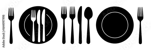 Minimalist dining set illustration with fork knife and plate for modern kitchen decor style