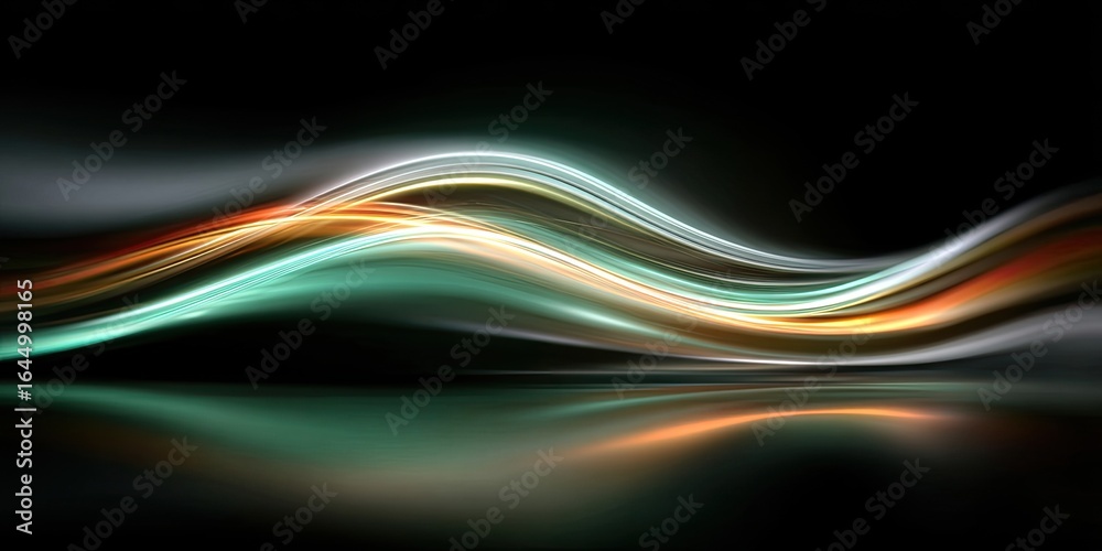 Obraz premium Abstract flowing lines of light in teal, orange, and white over a dark background