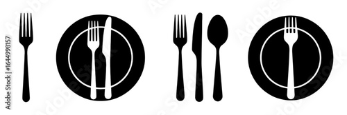 Minimalist dining set illustration with fork knife and plate for modern kitchen decor style