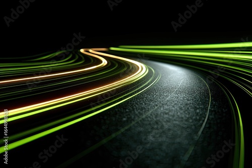 Abstract glowing light trails on a dark road