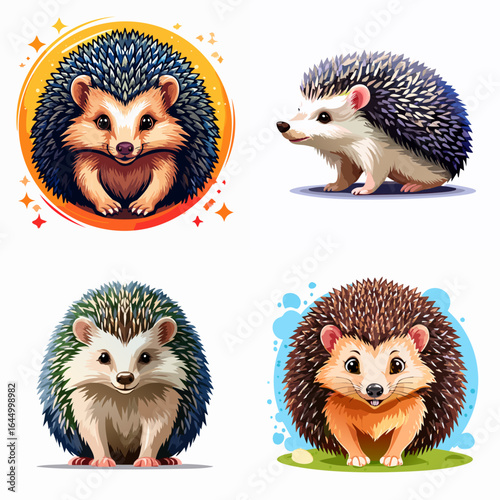 Charming hedgehog illustrations bring a playful touch to any project. Perfect for children’s content or designs needing a dash of cute wilderness fun.