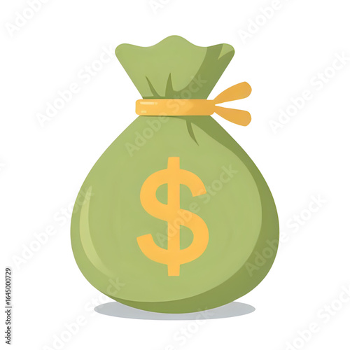 classic green money bag with a golden dollar sign. Represents wealth, savings, financial success, banking, investment, and business profit concepts.