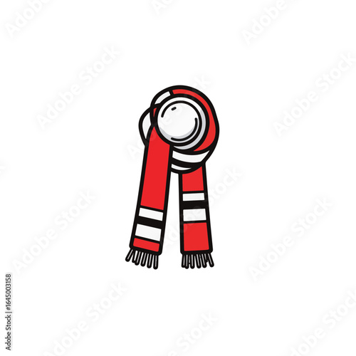 Red scarf on doorknob in minimalist style, winter decor concept