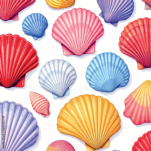 Vsai colorful scallops creating seamless summer pattern on white background