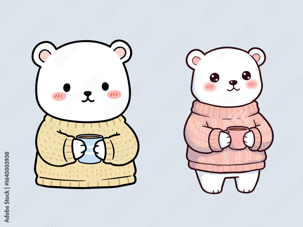 Fototapeta premium Chibi Polar Bear Wearing Sweater Cute Cartoon Animal