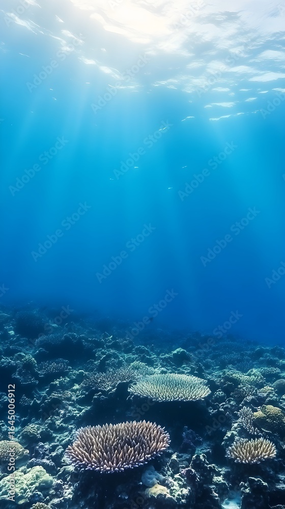 Obraz premium Tranquil Underwater Scene Sunbeams Coral Reef ocean