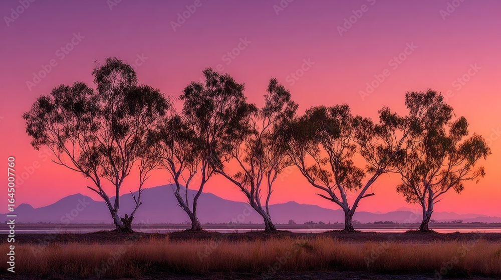 Obraz premium Silhouetted Trees at Colorful Sunset