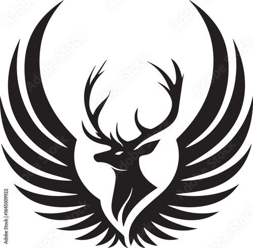 Black and white vector illustration of a tribal dragon tattoo design with symbolic wings and fierce eyes