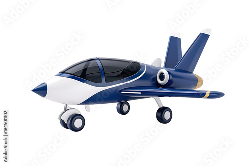 Toy Fighter Jet Model Blue White with Aerodynamic Design on Transparent Background