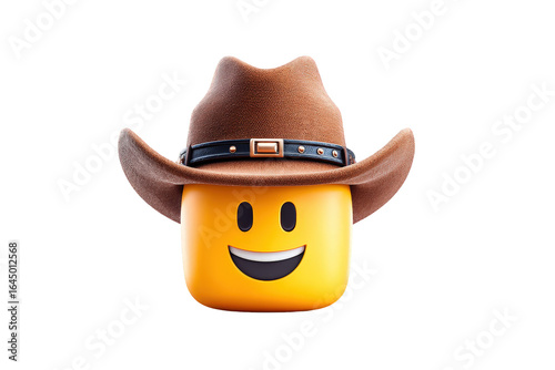 Smiley Face Emoji Wearing Cowboy Hat on Transparent Background