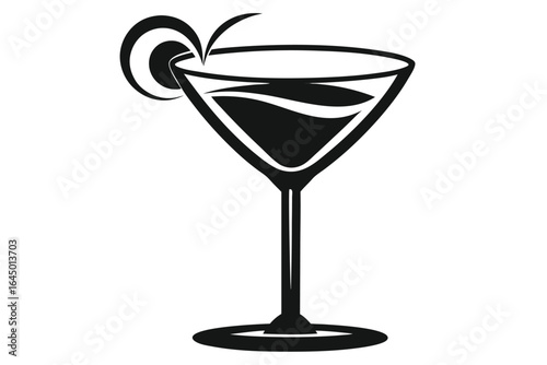 Stylized black and white shows martini glass with citrus garnish 