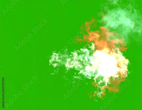 White-hot fire and smoke burst against green screen