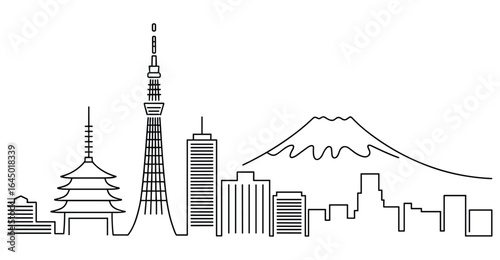 Tokyo Skyline with Skytree Pagoda and Mount Fuji cityscape city