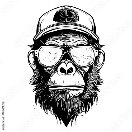 Monkey with sunglasses and cap isolated on white
