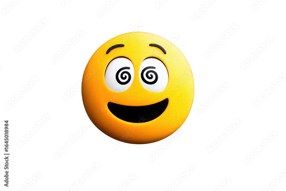 Fototapeta premium Smiling Yellow Emoji Ball with Swirling Eyes on Transparent Background