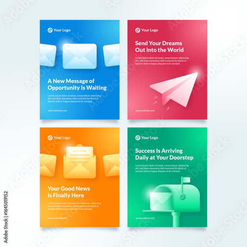 Gradient Message and Email Instagram Feed Template with Icon Illustration