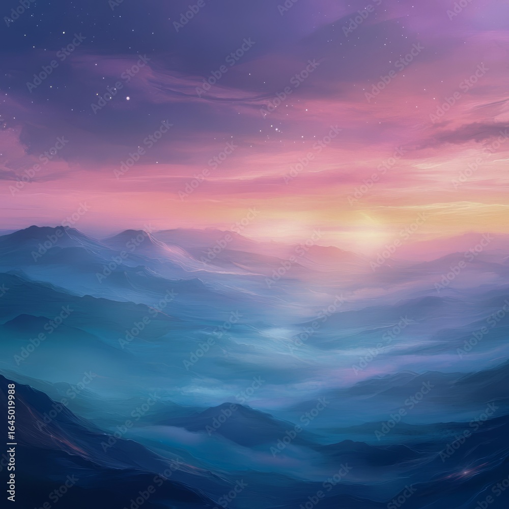 Fototapeta premium Celestial Dreamscape IV A surreal landscape of soft cosmic light and gentle gradients dreamy and expansive