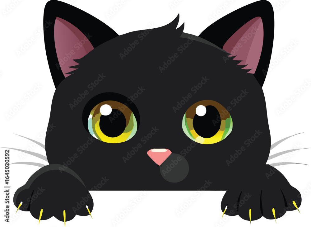 Obraz premium Adorable Black Cat Peeking Cute Kitten Cartoon Illustration Vector Art Design