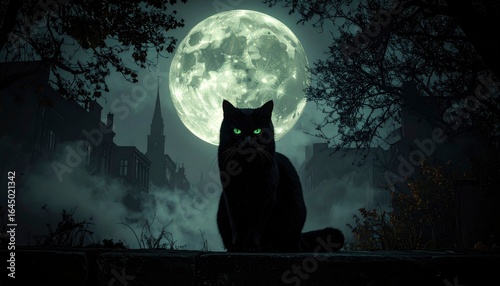 Black cat silhouette night moon