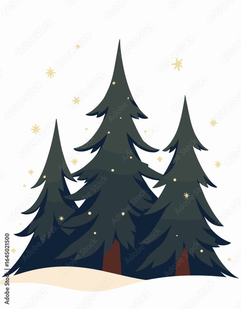 Fototapeta premium Minimalist pine trees in winter snow landscape