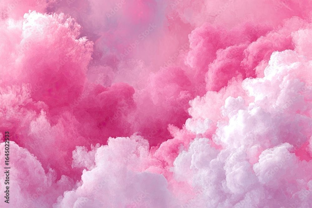 Fototapeta premium A vibrant, dreamlike sky filled with soft pink and white clouds, creating a gentle and ethereal atmosphere