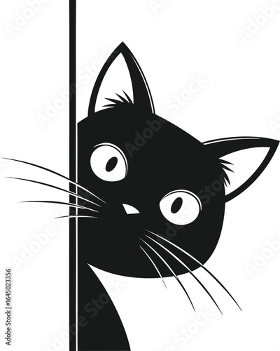 Curious Black Cat Peeking Illustration  Cute Feline Vector Art Design