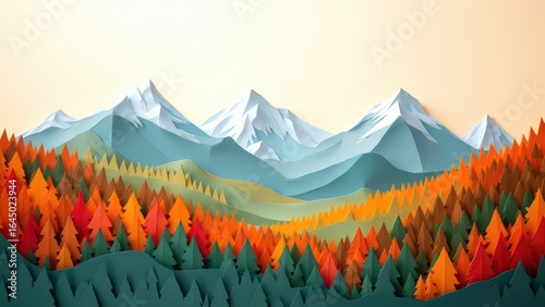 3D Layered Paper Fall Landscape