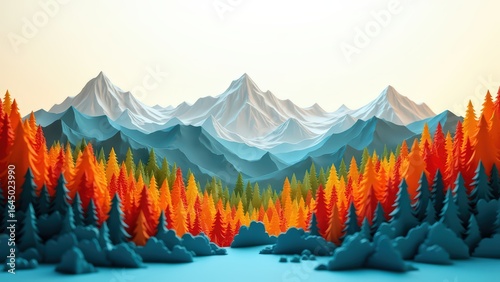 Paper Cut Autumn Mountain Scene