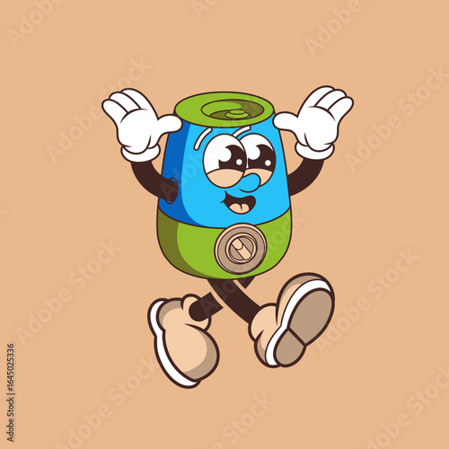 Retro character design of cheerful humidifier