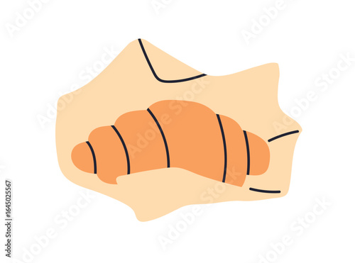 Croissant in paper package, wrapping, pack for takeaway. Fresh French pastry,...