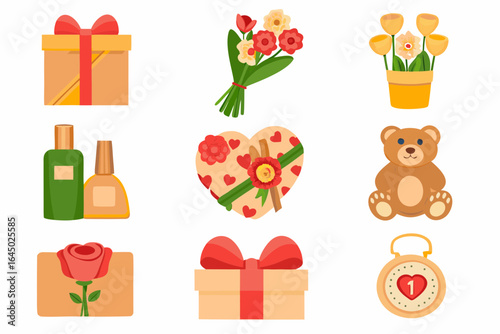 Celebrate love and joy with charming gift boxes, beautiful flowers, a cuddly teddy bear, elegant perfume, and heartfelt presents perfect for any special occasion.