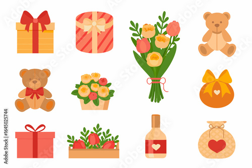 Joyful assortment of charming gifts, cuddly teddy bears, and vibrant floral bouquets perfect for celebrating special moments and expressing heartfelt affection