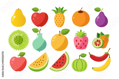 Vibrant collection of fresh, ripe fruits and vegetables bursting with color and healthy goodness, perfect for educational, culinary, or design projects, offering a delightful visual feast.