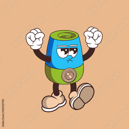 Retro character design of angry humidifier