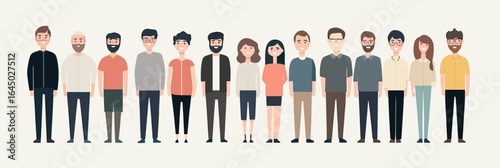 diverse group of business people standing in row flat vector illustration casual office attire teamwork and professional team concept male and female characters