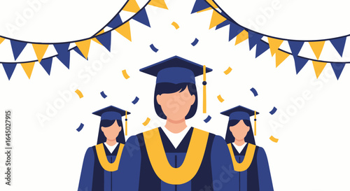 Graduation Day Vector Celebrate Academic Achievement with Cheerful Illustration and Decorative Elements
