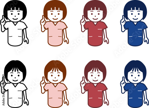 ナンバーワンポーズをする女性看護師のアイコン。その2