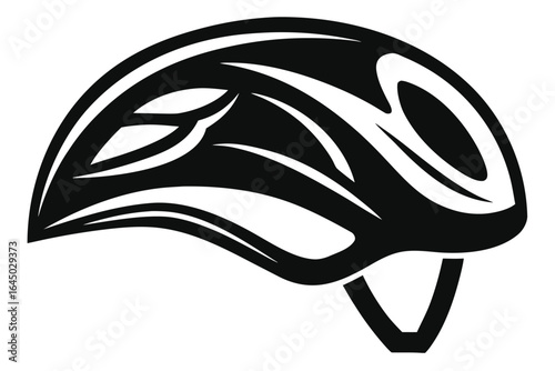 Simple depiction presents a sleek black cycling helmet on a clean, contrasting backdrop